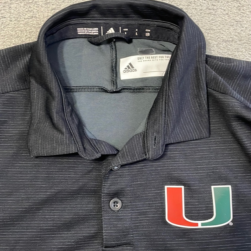 Black adidas University of Miami Polo.